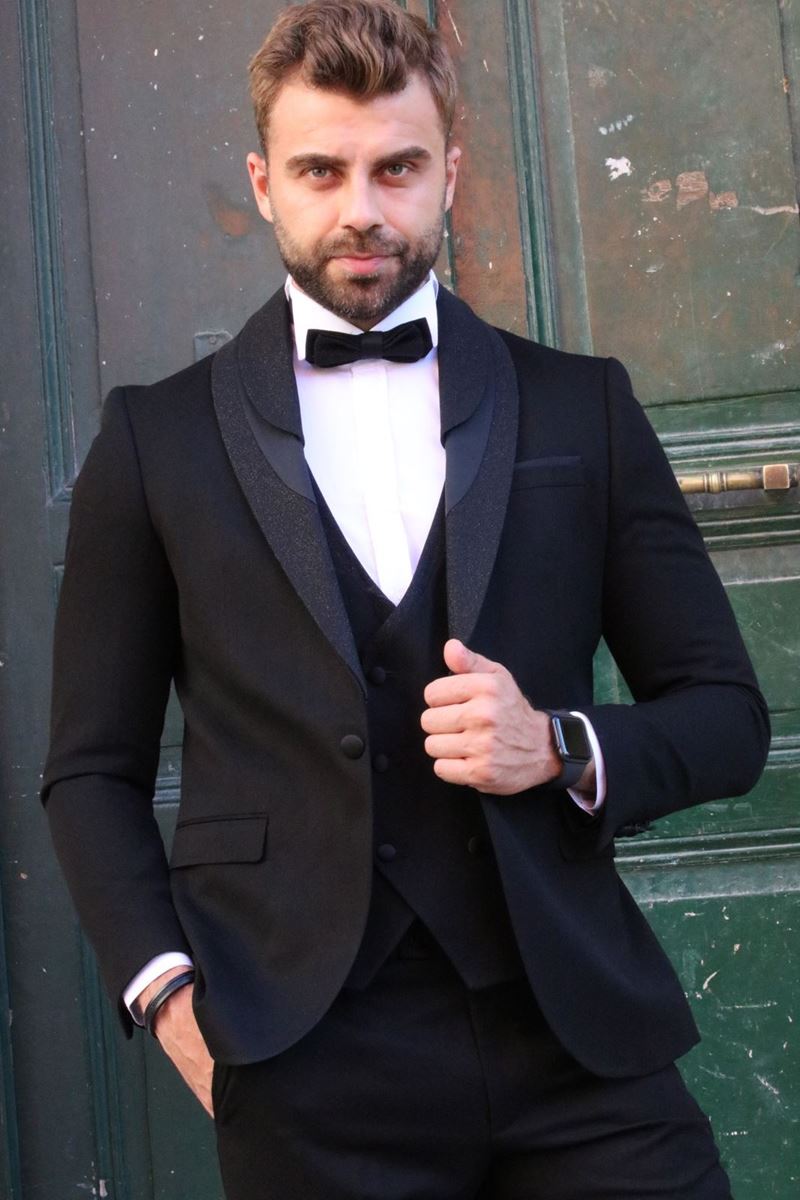 Picture of SMOKED GRAY COLLAR DETAILED TUXEDO