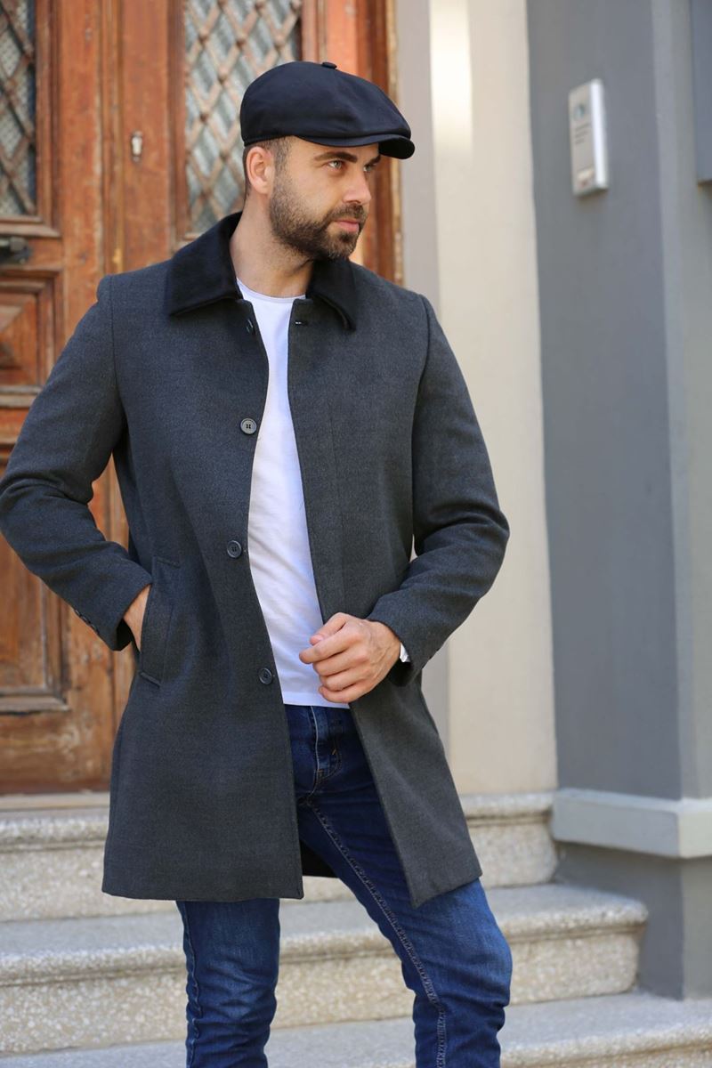Picture of SMOKED GRAY COLLAR DETAILED COAT