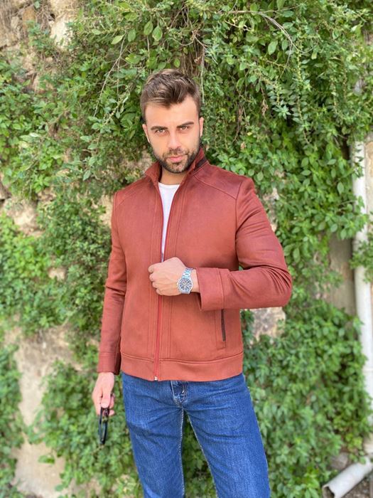 Picture of FIRE ORANGE SUEDE LEATHER COAT