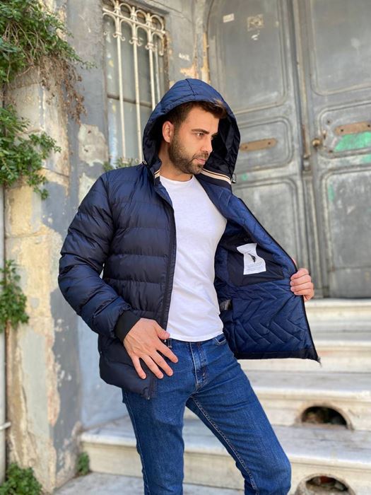 Picture of NAVY BLUE FLAT PATTERNED INFLATABLE COAT