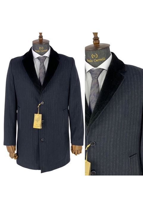 Picture of DARK NAVY BLUE COLLAR DETAILED STRIPED COAT