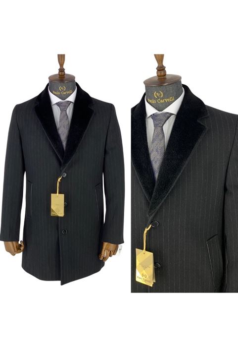 Picture of BLACK COLLAR DETAILED STRIPED COAT