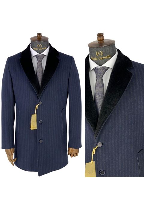 Picture of DARK NAVY BLUE THICK FLAT STRIPED COLLAR DETAILED COAT