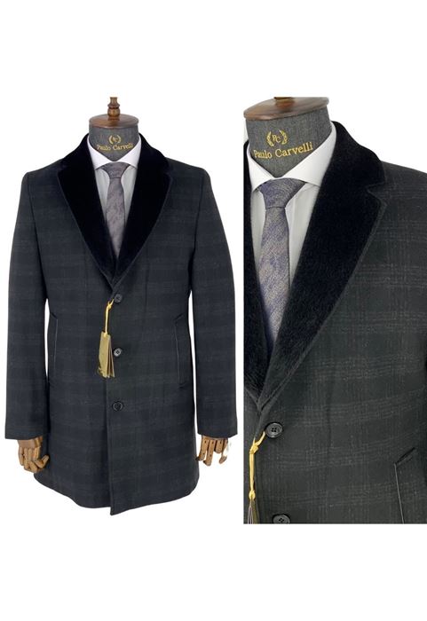 Picture of NAVY BLUE FLAT SQUARE STRIPED COLLAR DETAILED COAT