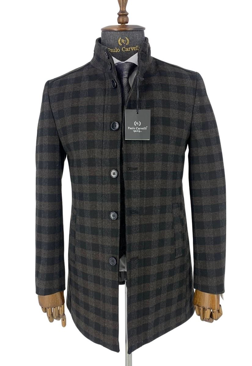 Picture of BLACK AND SMOKED GRAY SQUARE PATTERNED COAT