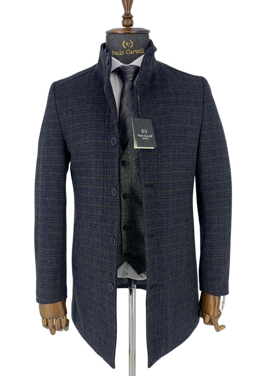 Picture of NAVY BLUE AND GREEN SQUARE PATTERNED COAT