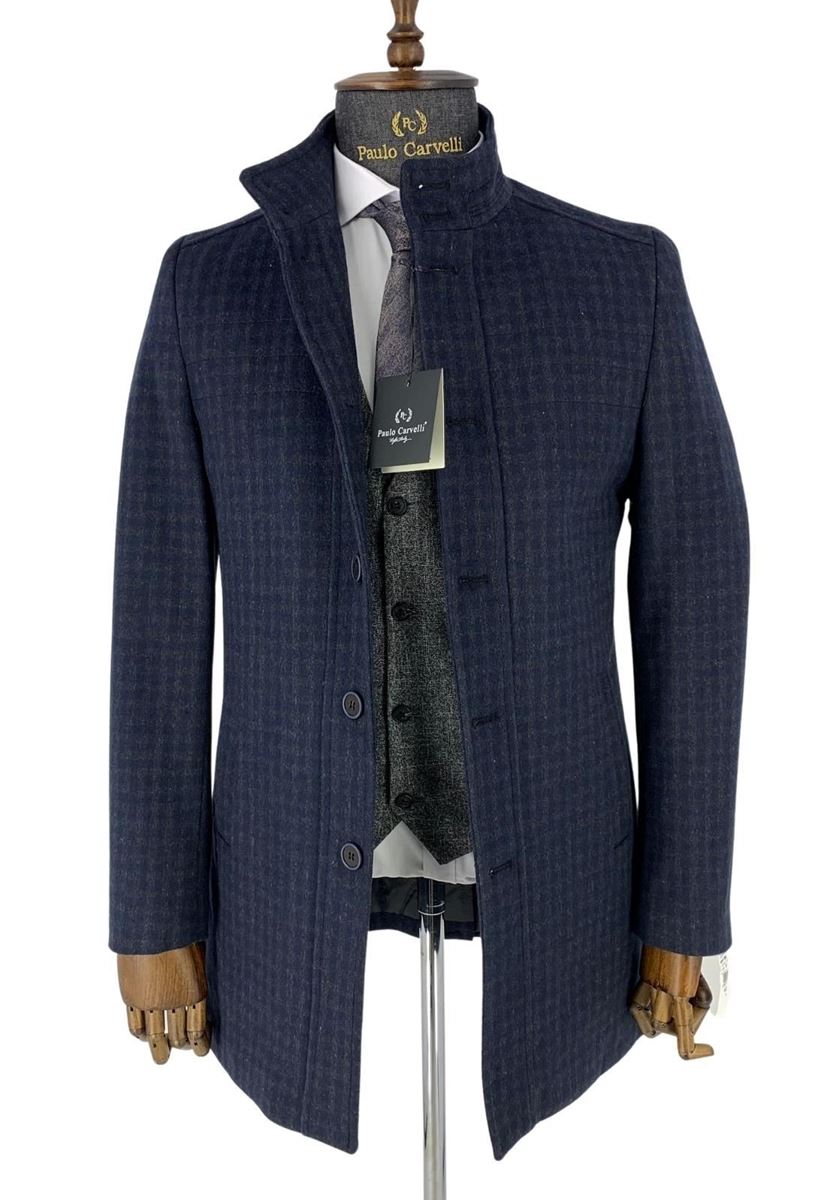 Picture of NAVY BLUE SQUARE PATTERNED COAT