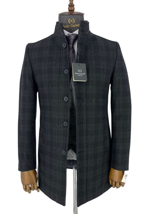 Picture of SMOKED BLACK GRAY FLAT STRIPED SQUARE PATTERNED COAT