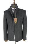 Picture of DARK GRAY KNIT AND SQUARE PATTERNED COAT