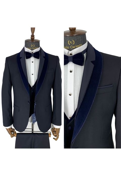 Picture of DARK NAVY BLUE VELVET COLLAR DETAILED SMOKE