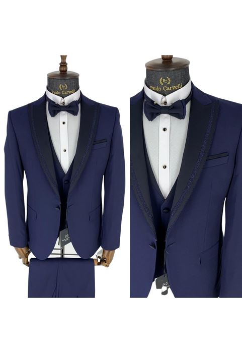 Picture of NAVY BLUE COLLAR STRIP PATTERN DETAILED TUFFED