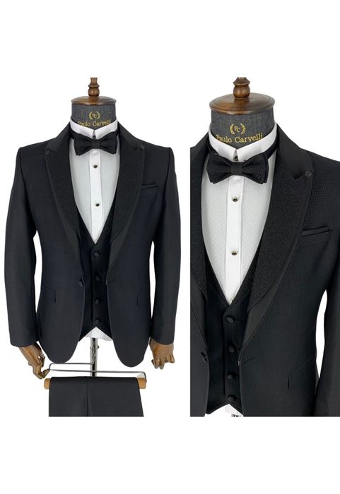 Picture of BLACK COLLAR DETAILED SQUARE PATTERNED TUNK