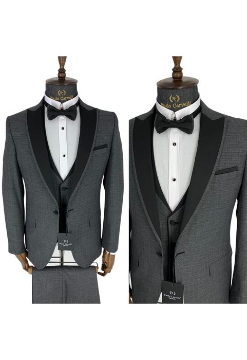 Picture of GRAY STRIP PATTERNED BLACK COLLAR DETAILED SMOKE