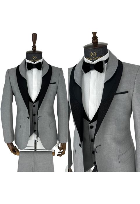 Picture of GRAY COLLAR PATTERN DETAILED TUFFED