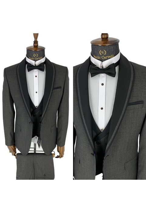 Picture of SMOKED GRAY BLACK COLLAR DETAILED TUFFED