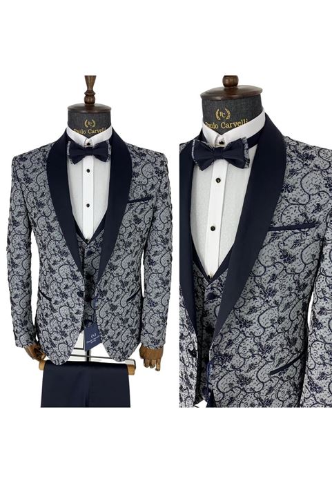 Picture of NAVY FLORAL PATTERNED AND COLLAR DETAILED WHITE TUNK