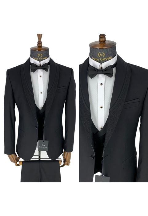 Picture of BLACK MATTE COLLAR PATTERN DETAILED TUFFED