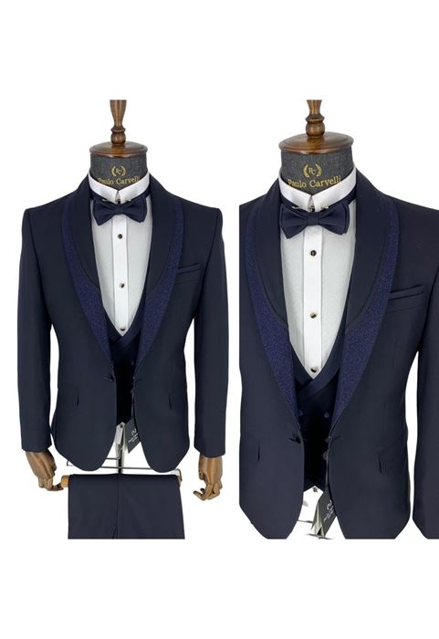 Picture of NAVY PLAIN PRINTED COLLAR DETAILED TUFFED