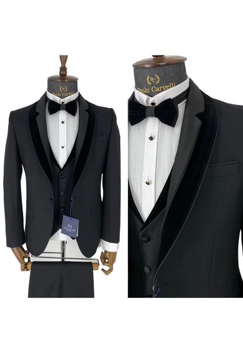 Picture of BLACK MATTE COLLAR VELVET DETAILED TUFFED