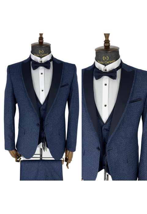 Picture of DARK BLUE KNIT PATTERNED COLLAR DETAILED TUNK