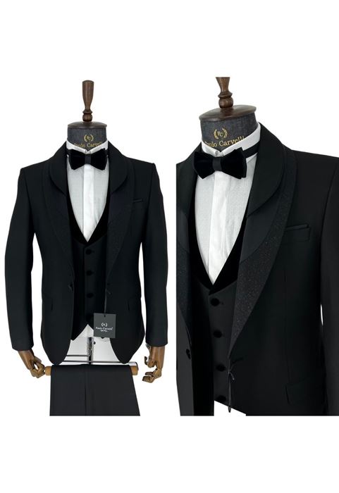 Picture of SHINING BLACK TRIPLE COLLAR AND PATTERN DETAILED TUFFED