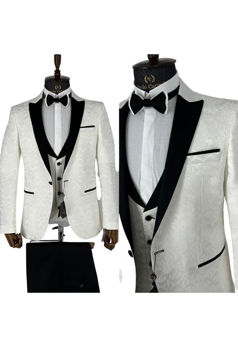 Picture of BRIGHT WHITE PATTERNED BLACK COLLAR DETAILED TUFFED