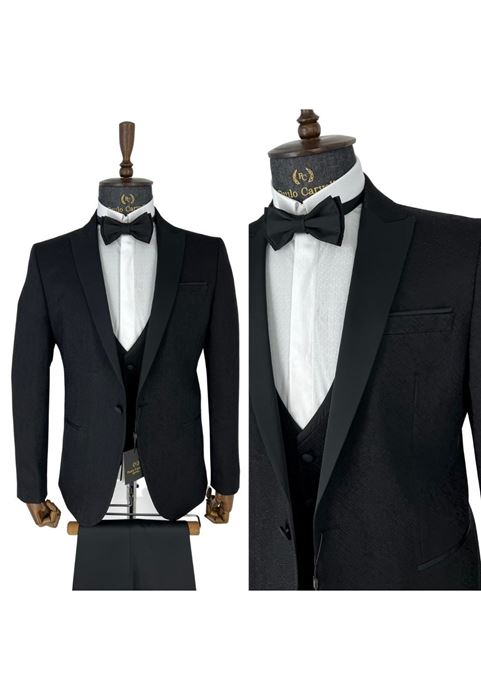 Picture of SHINING BLACK PATTERNED COLLAR DETAILED TUNK