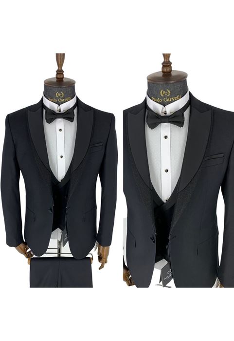 Picture of MATTE BLACK DOT PATTERNED DUO COLLAR PATTERN DETAILED TUFFED