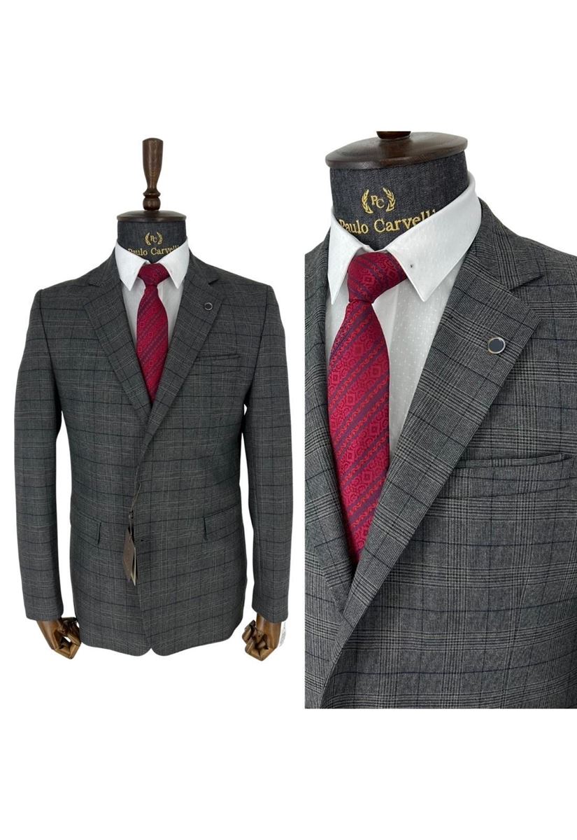 Picture of GRAY SQUARE STRIP PATTERN SUIT