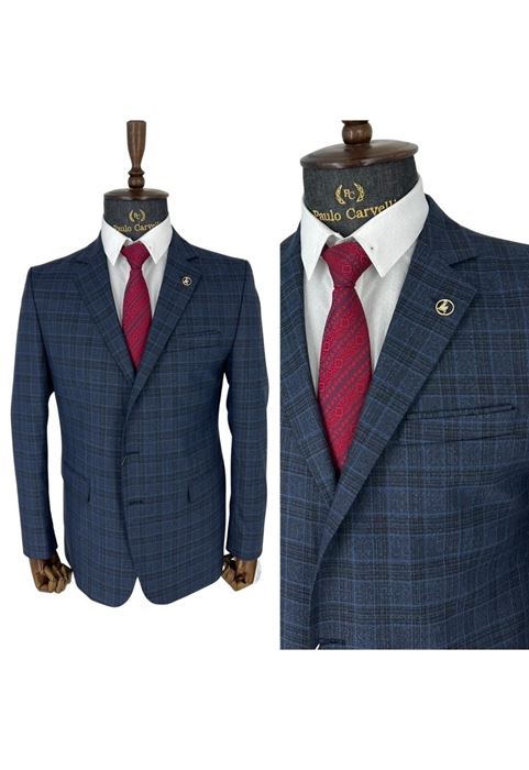 Picture of BLUE SQUARE STRIP PATTERN SUIT