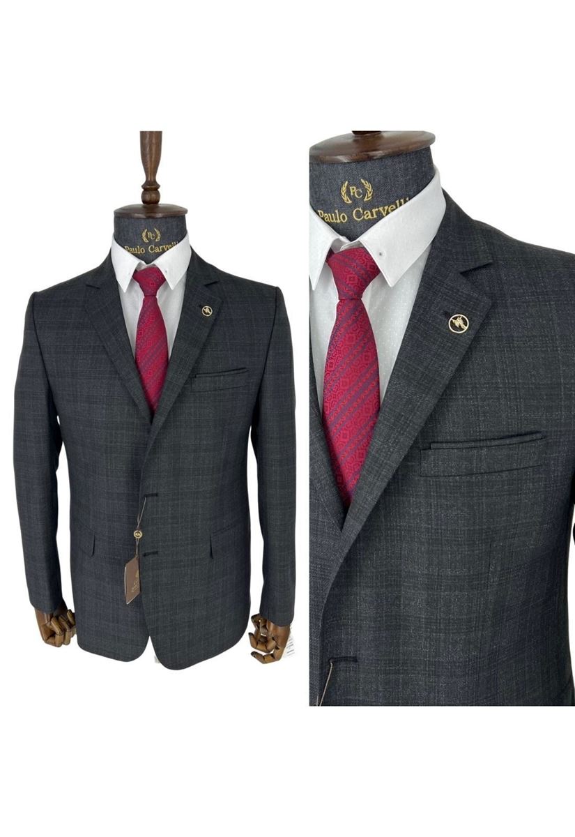 Picture of SMOKED BLACK STRAIGHT LINEAR PATTERNED SUIT
