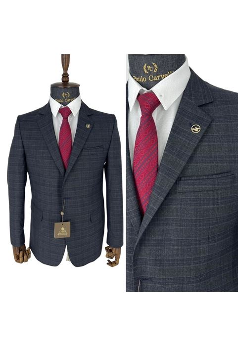 Picture of DARK GRAY NAVY BLUE HORIZONTAL LINEAR PATTERNED SUIT