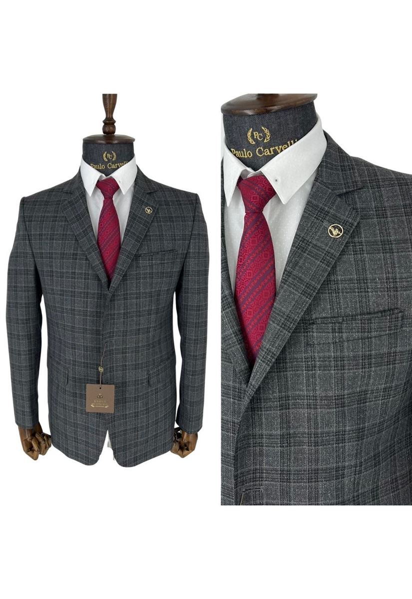 Picture of LIGHT GRAY SQUARE STRIP PATTERN SUIT