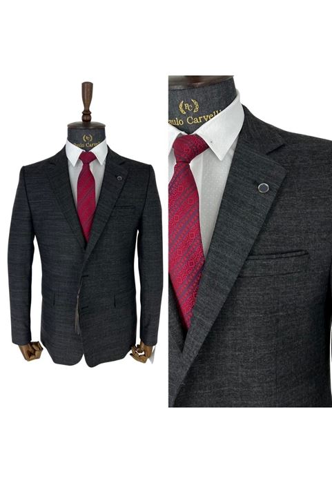 Picture of MATT BLACK PLAIN PATTERNED SUIT