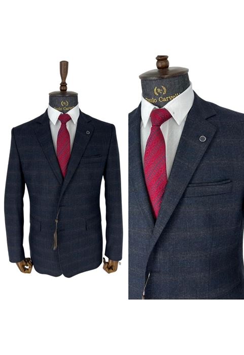Picture of MATT DARK NAVY BLUE GRAY STRIP PATTERN SUIT