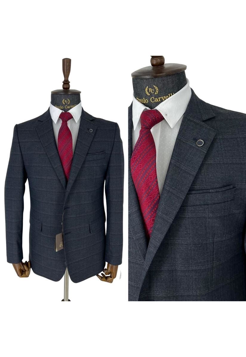 Picture of DARK GRAY SQUARE STRIP PATTERN SUIT