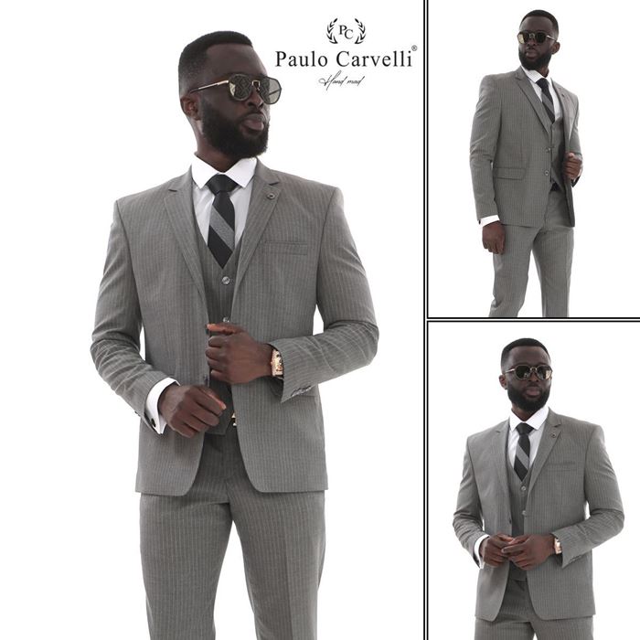 Picture of GRAY FLAT STRIPED VEST SUIT