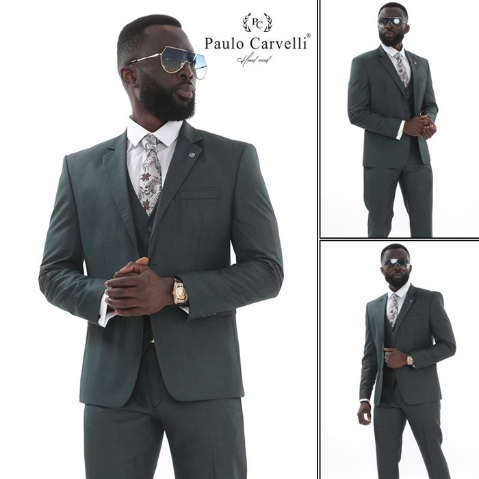 صورة بدلة سترة منقوشة سادة خضراء داكنة