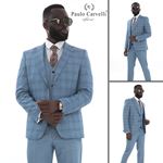 Picture of ICE BLUE SQUARE PATTERNED VEST SUIT